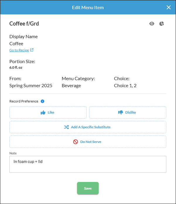 Adding Personal Notes on Menu Items (i.e., Item Notes) – MealSuite